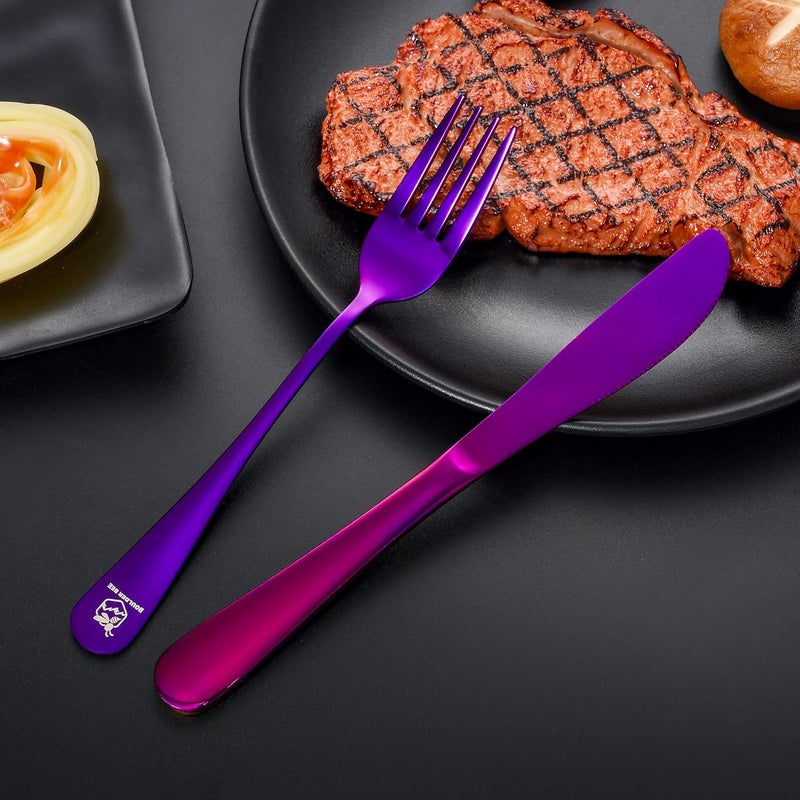 Boulder Bee | Travel Utensils Set | Reusable Camping Cutlery Set | Stainless Steel Flatware Set | Portable Silverware Set with Case | Includes Knife/Fork/Spoon/Straw/Cleaning Cloth/Case (Purple) - Image 4